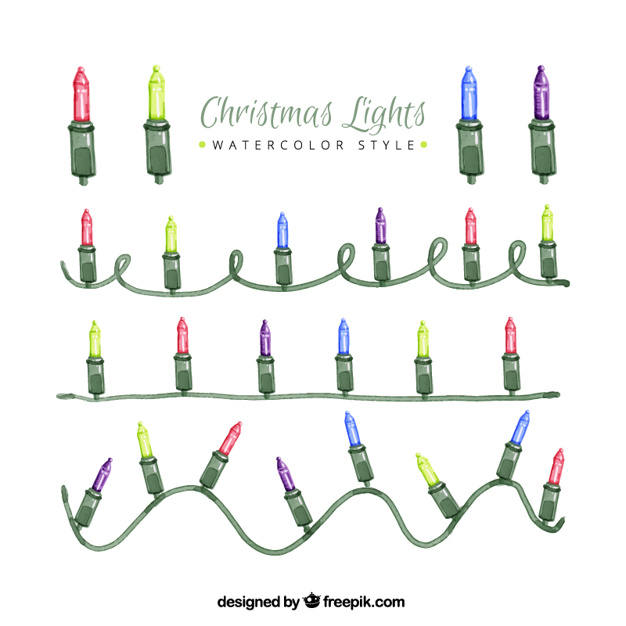 626x626 Set Of Christmas Lights Garlands Of Colors In Watercolor Effect - Watercolor Christmas Lights