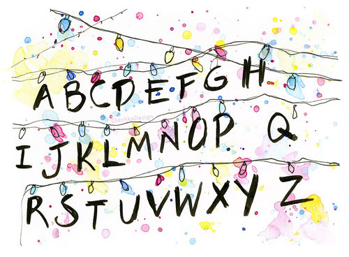 500x368 Stranger Things Alphabet Wall Christmas Lights, Watercolor Art - Watercolor Christmas Lights