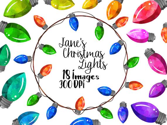 570x428 Watercolor Christmas Lights Clipart Noel Items Download Etsy - Watercolor Christmas Lights