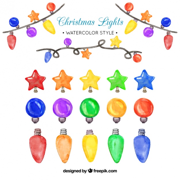 626x626 Watercolor Christmas Lights Collection Vector Premium Download - Watercolor Christmas Lights