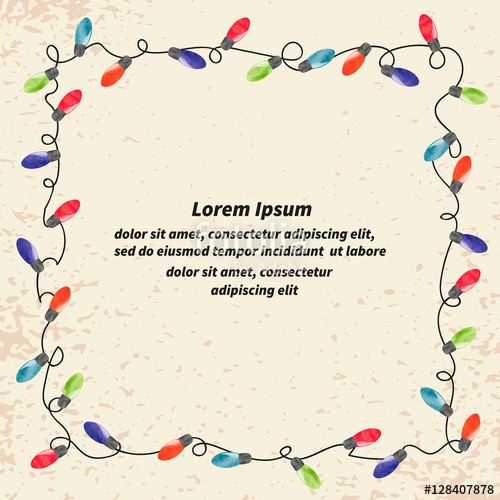 500x500 Christmas Lights Vintage Frame For Your Design. Vector Celebration - Watercolor Christmas Lights