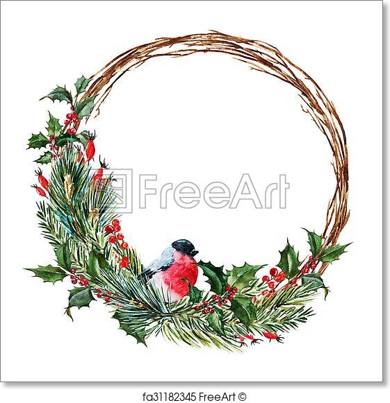 561x581 Free Art Print Of Raster Watercolor Christmas Wreath. Beautiful - Watercolor Christmas Pictures