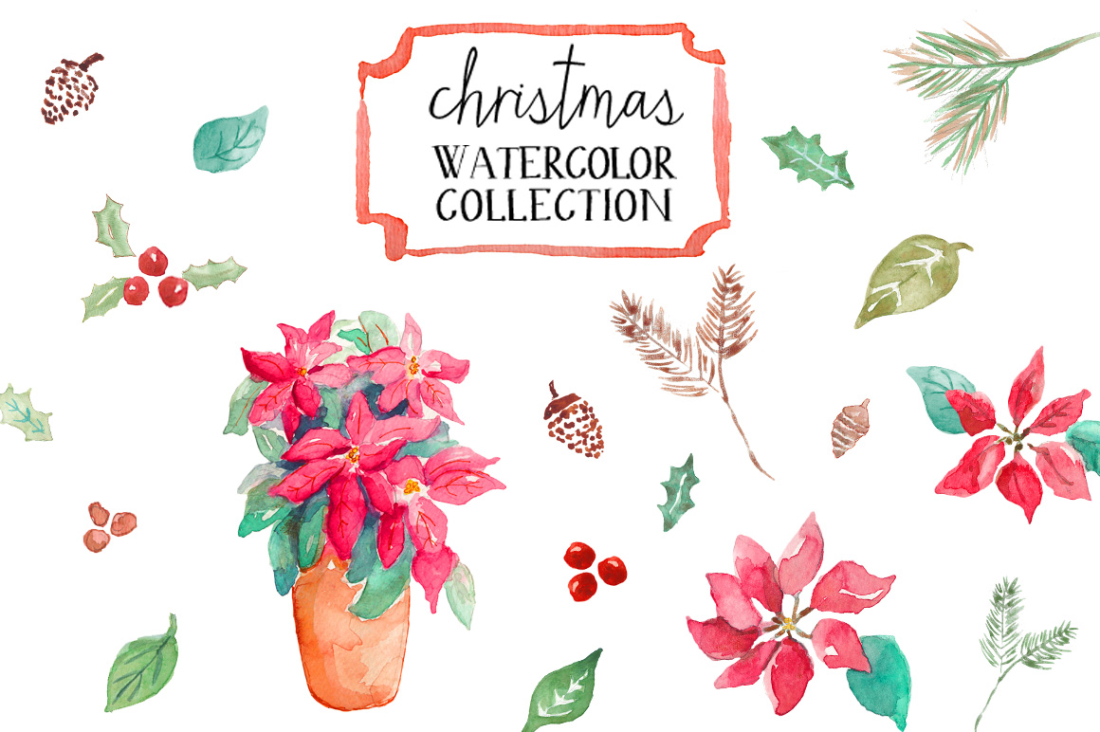 1100x732 Christmas Watercolor Clip Art - Watercolor Christmas Pictures