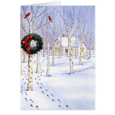 400x400 Christmas Scene Watercolor Card Acrylic Painting - Watercolor Christmas Scenes