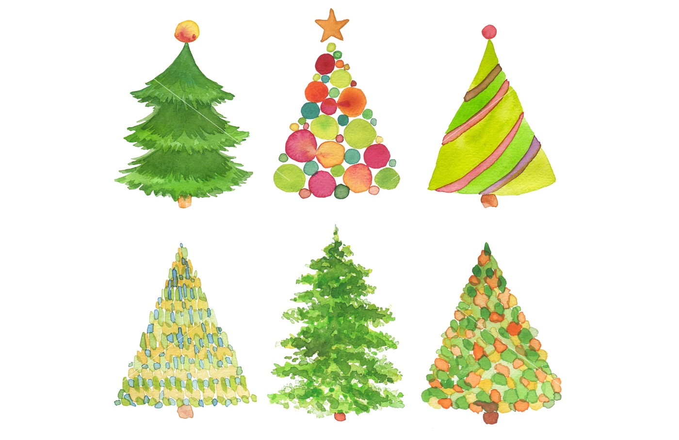 1400x907 Set Of Watercolor Christmas Tree. Texture Paper. Isolated. 1 Big - Watercolor Christmas Tree