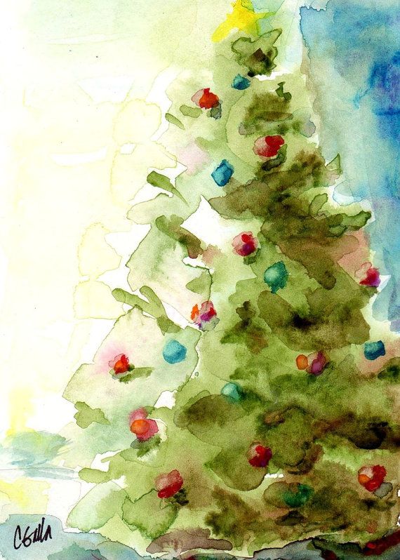 570x798 5 X 7 Christmas Tree Holiday Print From Original Watercolor - Watercolor Christmas Tree