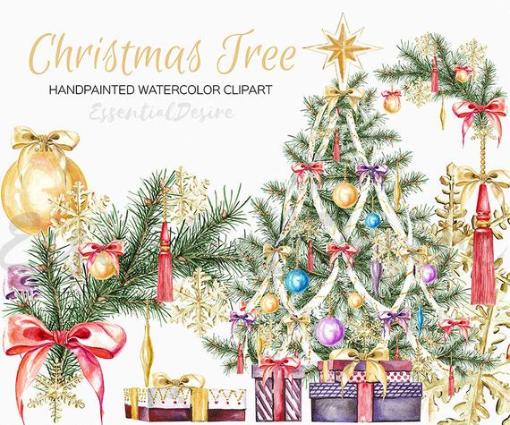 570x475 Watercolor Christmas Clipart Christmas Tree Diy Clipart Etsy - Watercolor Christmas Tree