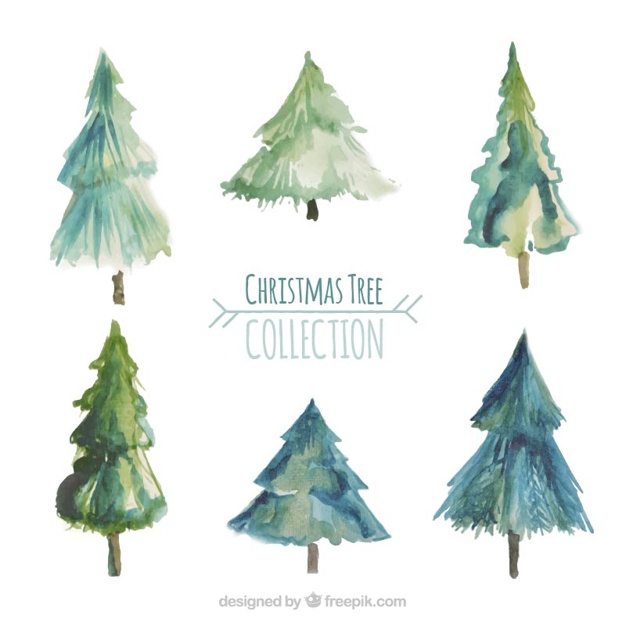 626x626 Watercolor Christmas Tree Collection Vector Free Download - Watercolor Christmas Tree
