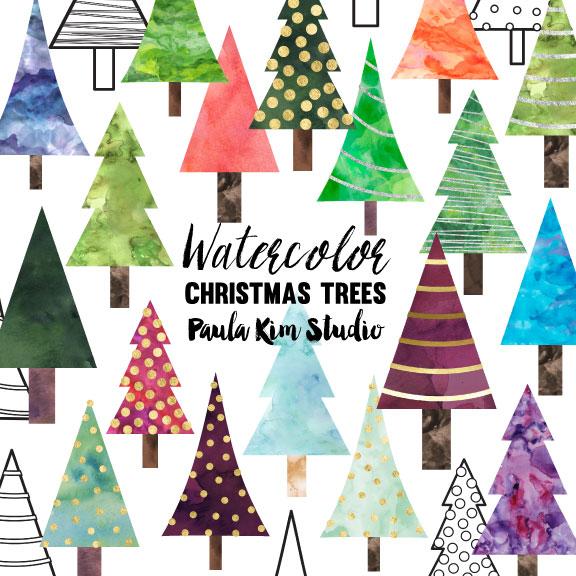 576x576 Watercolor Christmas Trees Paula Kim Studio - Watercolor Christmas Tree