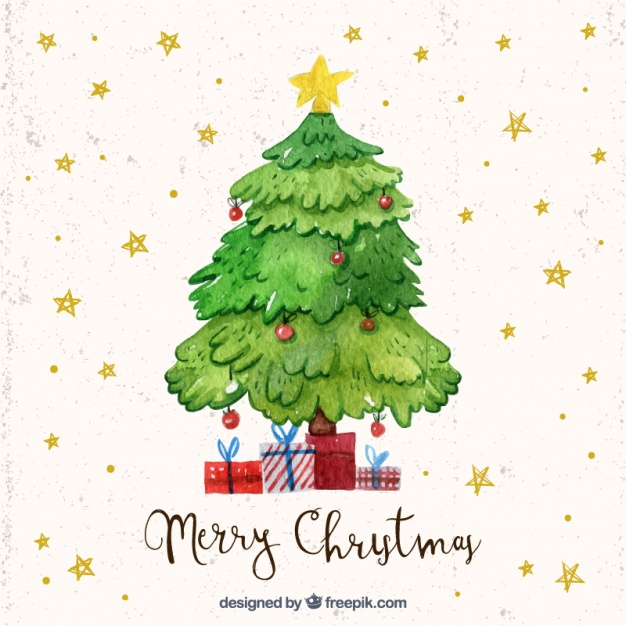 626x626 Watercolor Christmas Tree Stars Background Vector Free Download - Watercolor Christmas Tree