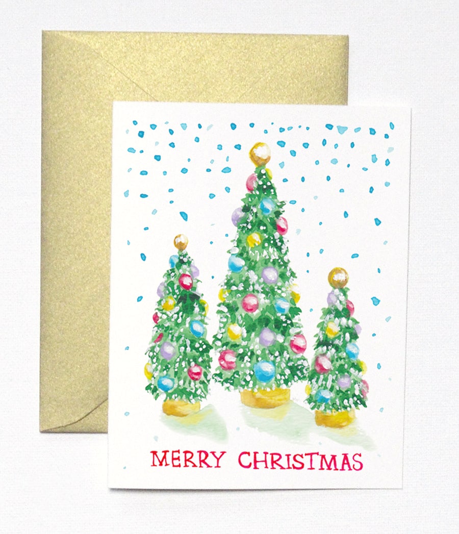 900x1047 Christmas Trees Christmas Card Set Custom Watercolor Invitations - Watercolor Christmas Tree
