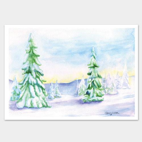 500x500 Christmas Watercolor Cards Landscape Trees Set Of 10 Susan Windsor - Watercolor Christmas Tree Cards