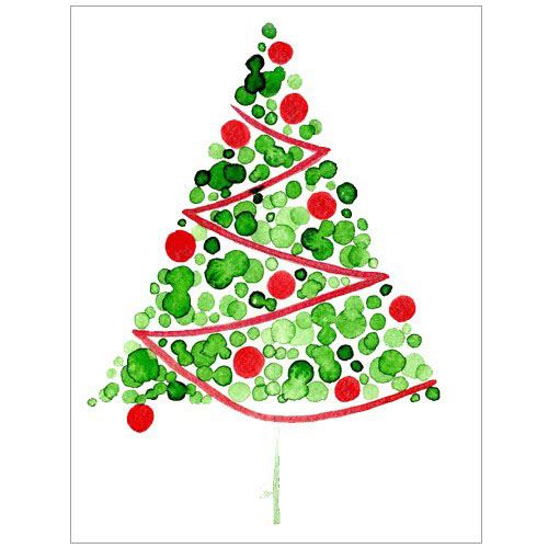 500x500 Red Christmas Tree Card, Original Watercolor Projects To Try - Watercolor Christmas Tree Cards