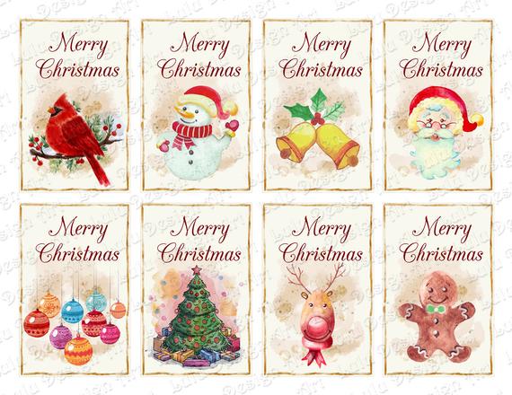 570x440 Watercolor Christmas Cards Digital Collage Sheet Printable Etsy - Watercolor Christmas Tree Cards
