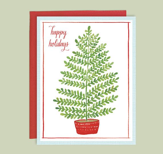 570x537 Watercolor Holiday Card, Watercolor Christmas Tree Cards, Happy - Watercolor Christmas Tree Cards