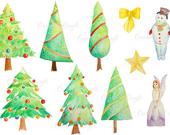 340x270 Christmas Tree Clipart Watercolor - Watercolor Christmas Tree Cards