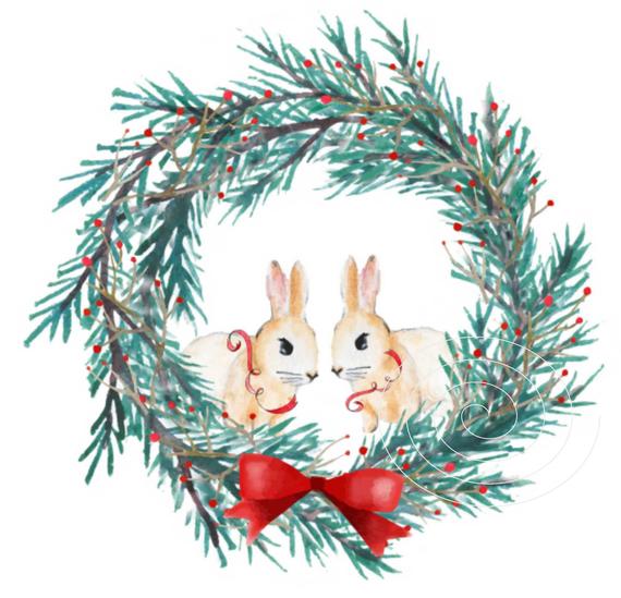 570x549 Bunny Wreath Printable Holly Wreath Clipart Watercolor Etsy - Watercolor Christmas Wreath