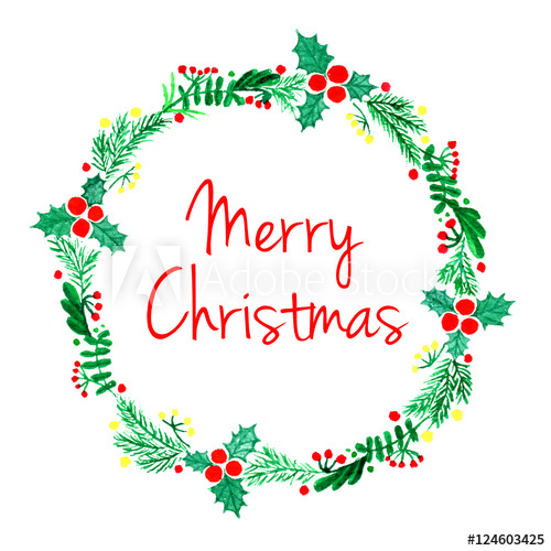 500x500 Round Watercolor Christmas Wreath - Watercolor Christmas Wreath