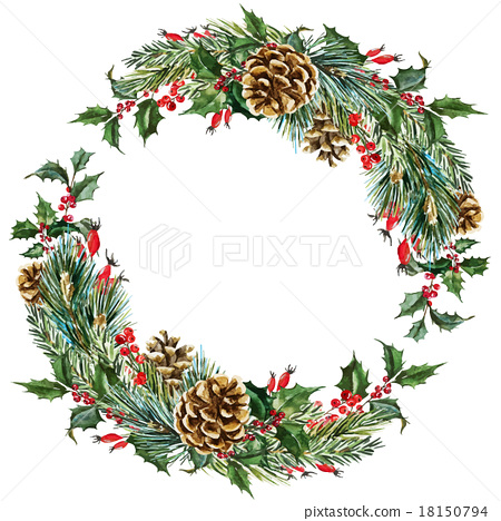 450x468 Vector Watercolor Christmas Wreath - Watercolor Christmas Wreath
