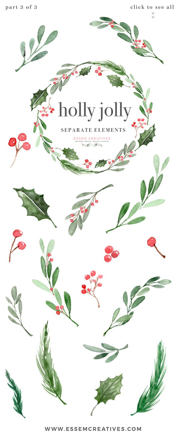 600x1440 Watercolor Christmas Wreath Clipart, Christmas Card Templates, 5x7 - Watercolor Christmas Wreath