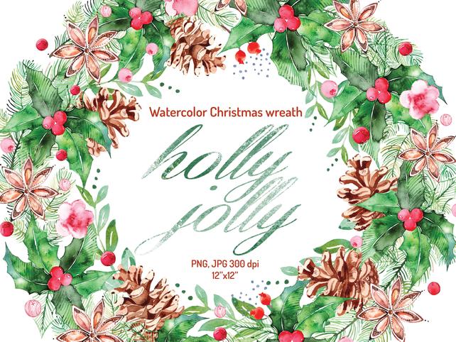 642x482 Watercolor Christmas Wreath Christmas Wreath Clipart Etsy - Watercolor Christmas Wreath