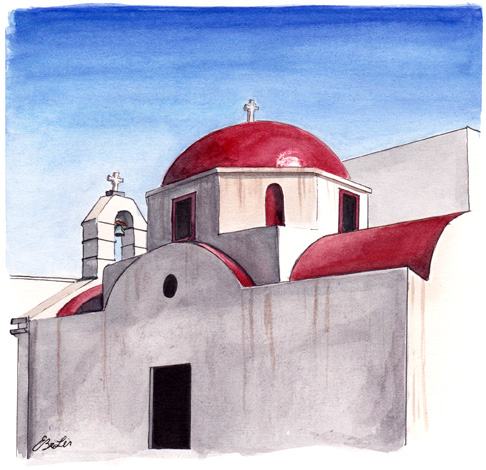 486x470 Red Dome Church Original Watercolor Esther Beler Wodrich - Watercolor Church