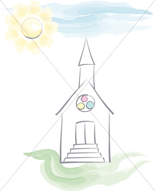 499x612 Watercolor Church And Sky Church Clipart - Watercolor Church