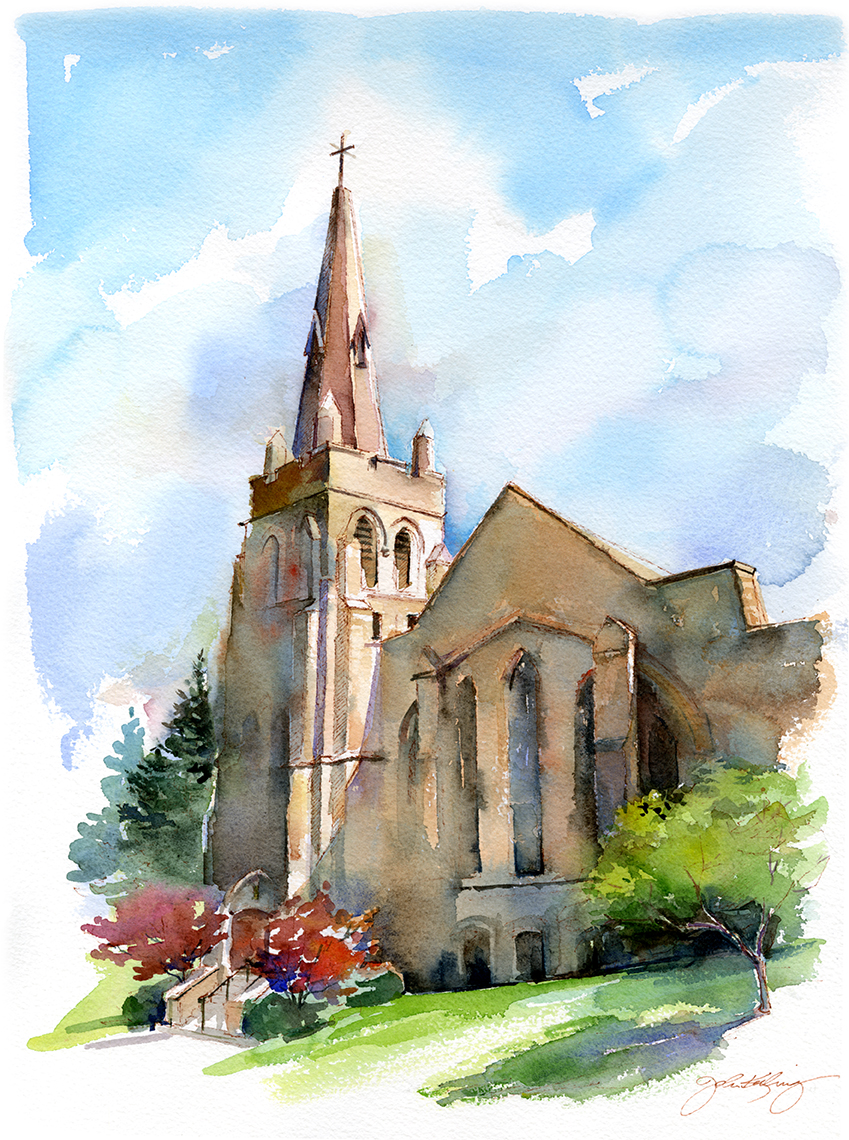 849x1140 Christ Community Church, Kcmo Watercolor 11 X 17 Commission - Watercolor Church