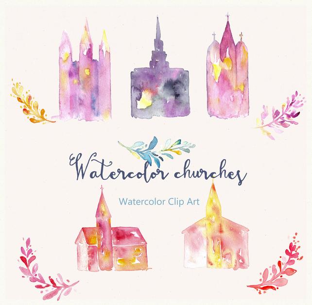 642x628 Church And Temple Watercolor Clip Art Hand Drawn. Church And Etsy - Watercolor Church