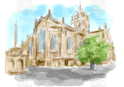 400x281 Edinburgh Stylized Church As Watercolor Paint Vector Image - Watercolor Church
