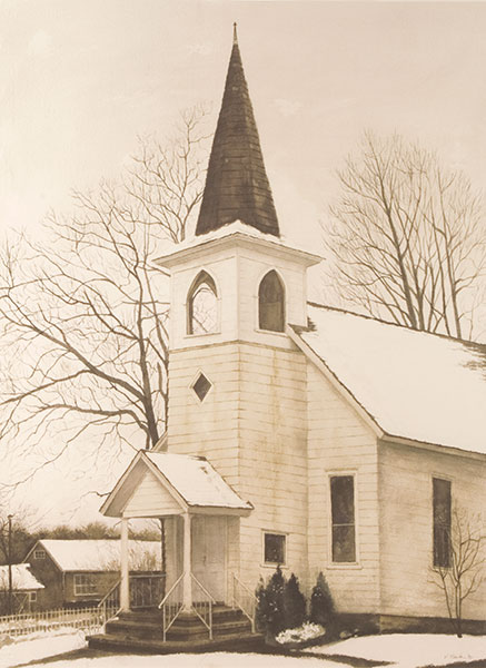 437x600 Country Church Watercolor Painting (Print) Vincent Nasta Foundation - Watercolor Church Painting