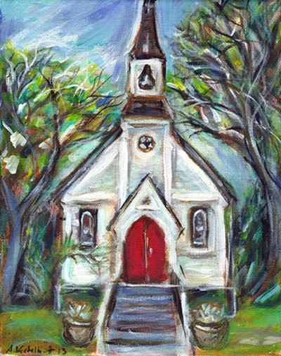 400x505 Little Cute Whimsical Church Chapel 8 X 10 Original Painting Art - Watercolor Church Painting