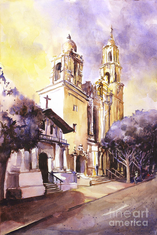603x900 Mission Viejo Watercolor Painting Painting By Ryan Fox - Watercolor Church Painting