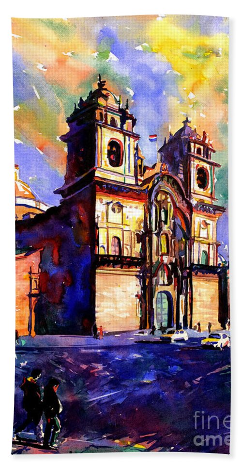 500x967 Watercolor Painting Of Church On The Plaza De Armas Cusco Peru - Watercolor Church Painting