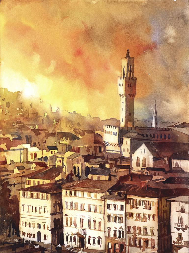 770x1027 Watercolor Painting Of Church Bell Tower - Watercolor Church Painting