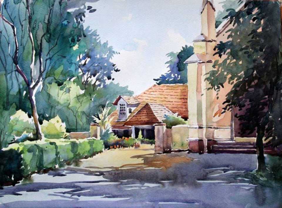 960x708 Church Watercolor Painting Sunil - Watercolor Church Painting