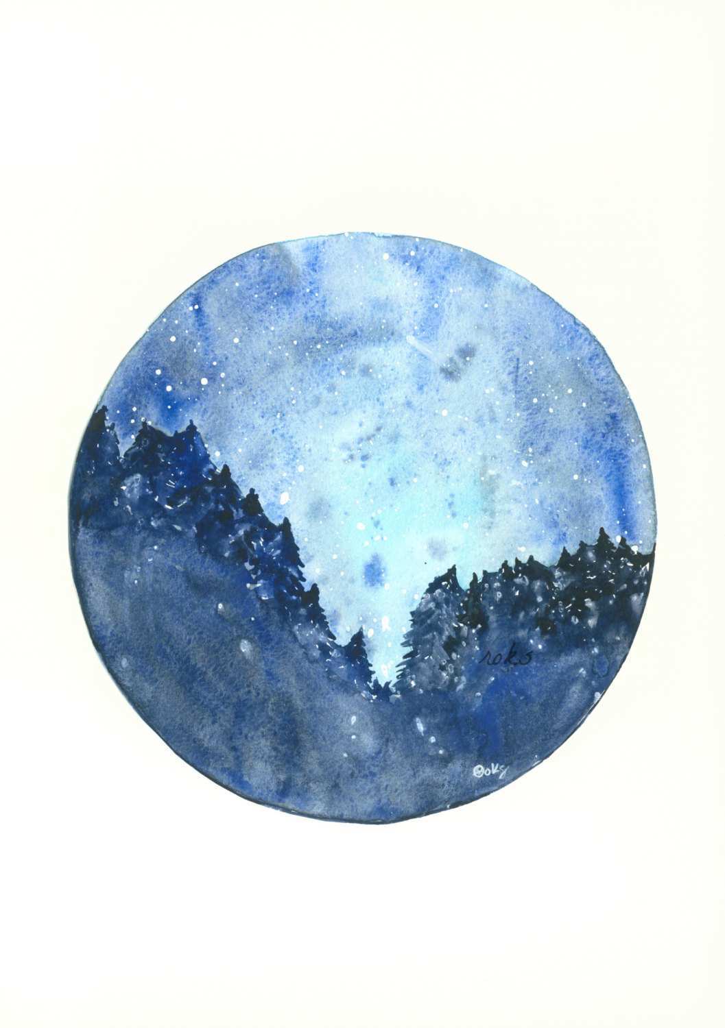 1057x1500 Circle Painting Lovely Make A Wish Night Sky Circle Painting By K - Watercolor Circle Art