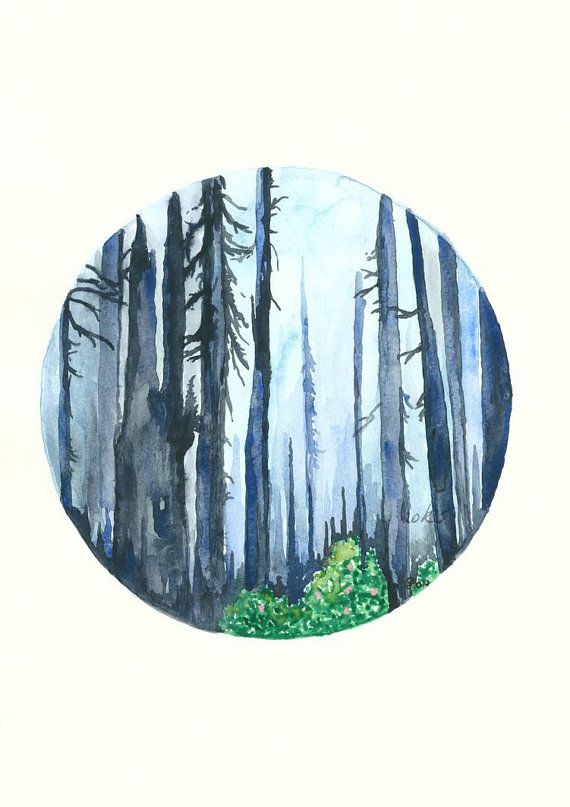 570x807 Forest No.3 Giclee Art Print Blue And Green Circle Art By Kroksg - Watercolor Circle Art