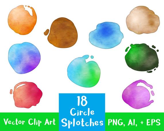 570x456 18 Circle Splotches Watercolor Black Paint Splatter Clip Etsy - Watercolor Circle Vector