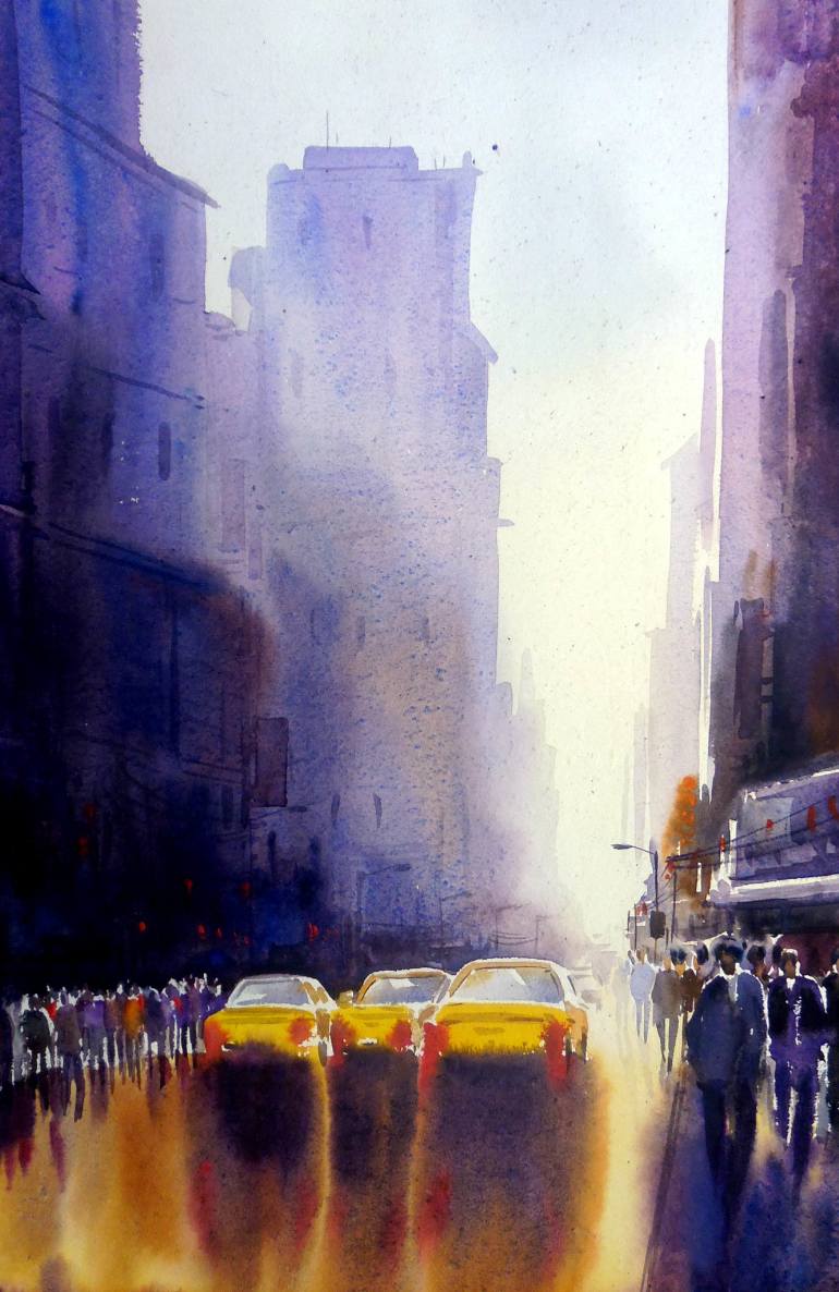 770x1186 City After Rain Watercolor On Paper Painting Painting By Samiran - Watercolor City