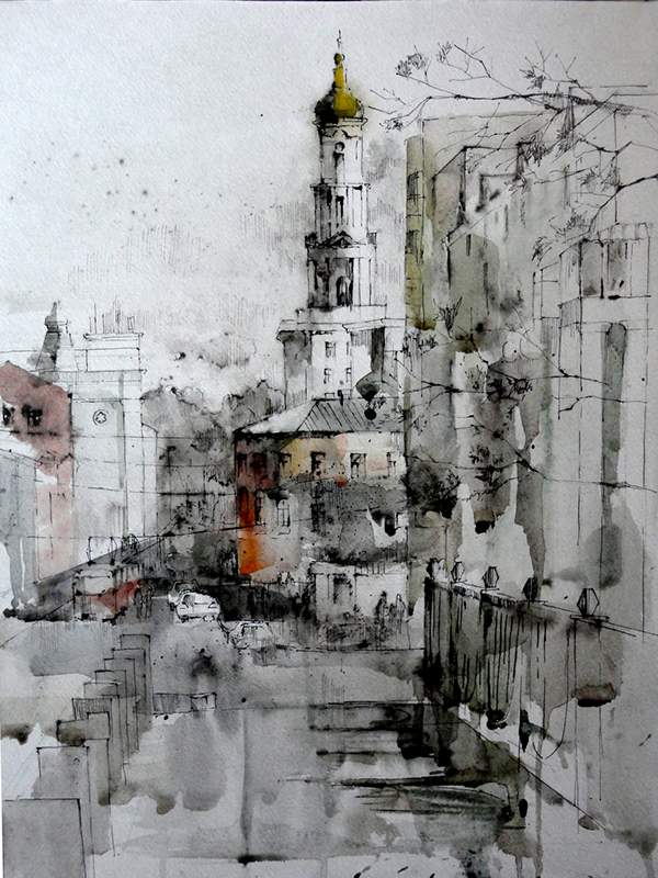 600x800 Watercolor. City Landscape. Kharkiv, Universitetskaya. On Behance - Watercolor City