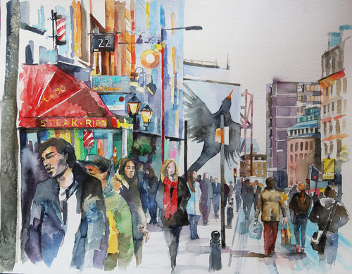 500x389 In The City By Joanna Pilarczyk (2017) Drawing Watercolor On - Watercolor City