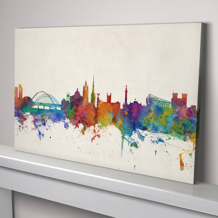 900x900 Newcastle England City Skyline By Artpause - Watercolor City