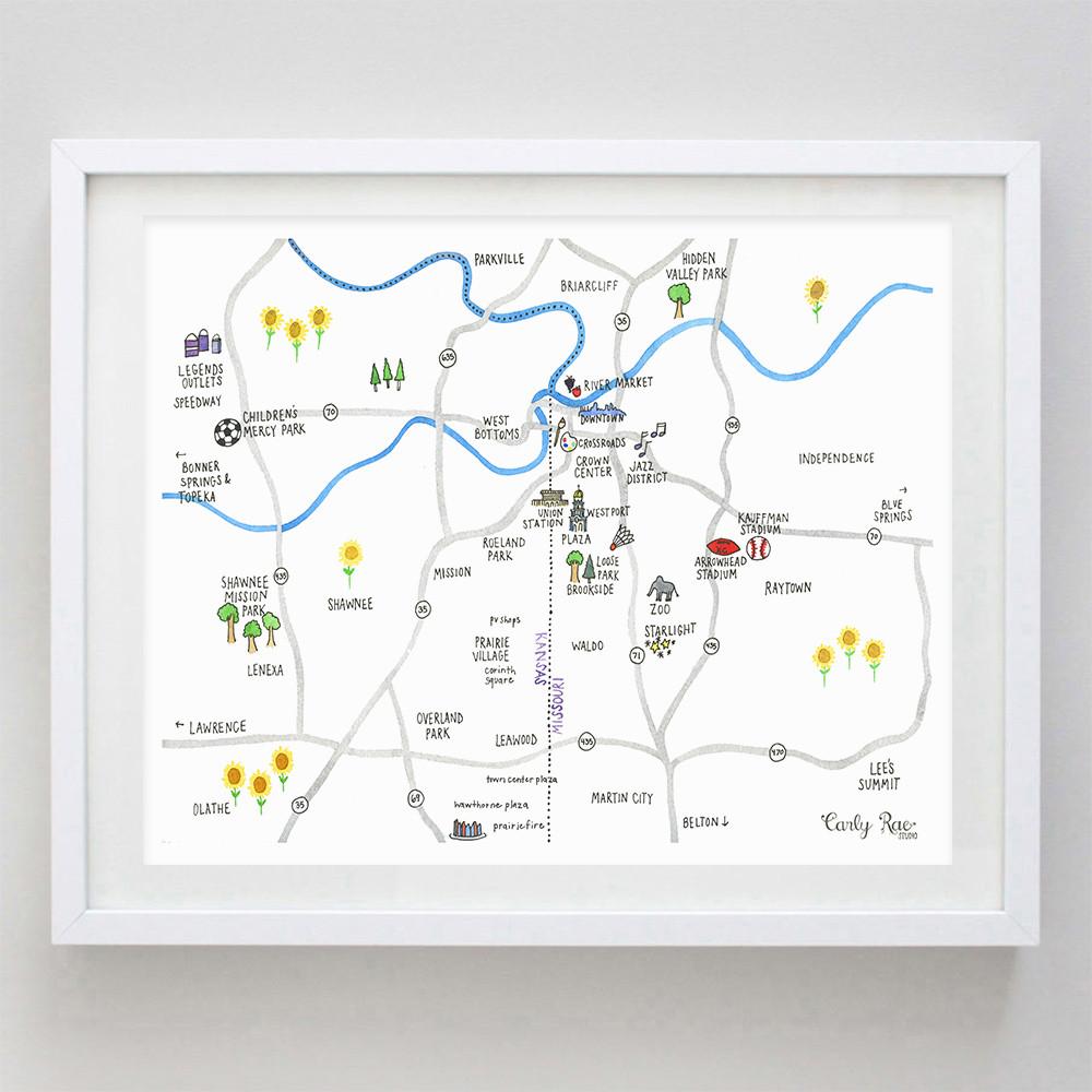 1000x1000 Kansas City Map Watercolor Print Carly Rae Studio - Watercolor City Map