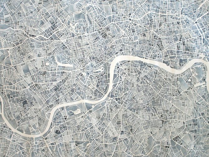 667x500 London England Watercolor City Map Large Painting Hand Painted Map - Watercolor City Map