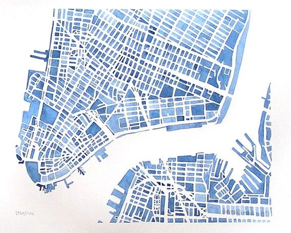 570x456 Map Of Downtown Nyc Reserved Downtown New York City Brooklyn City - Watercolor City Map