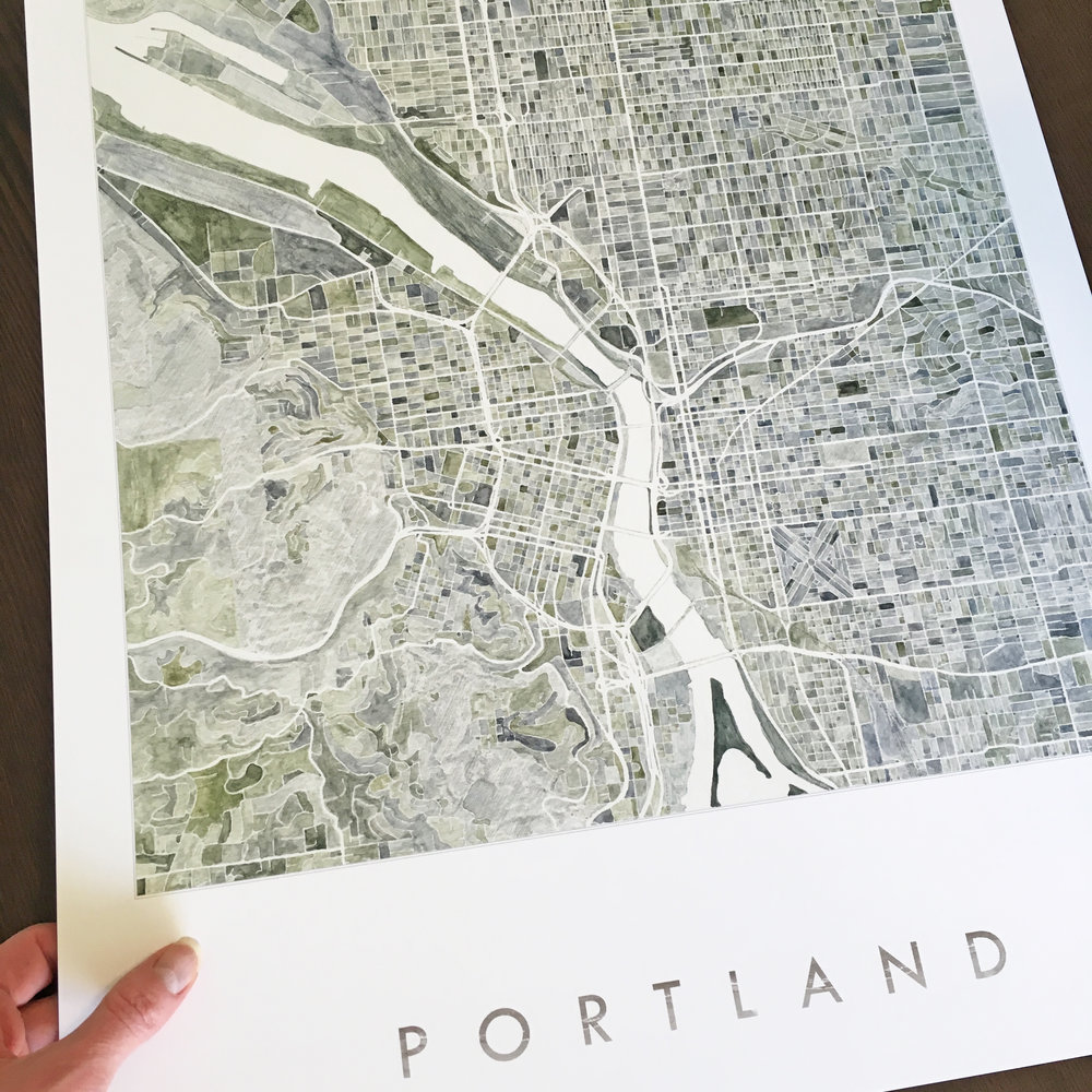 1000x1000 Portland Watercolor City Blocks Map Print Turn Of The Centuries - Watercolor City Map