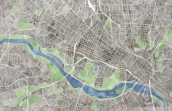 570x369 Richmond Virginia Print Watercolor City Map Etsy - Watercolor City Map