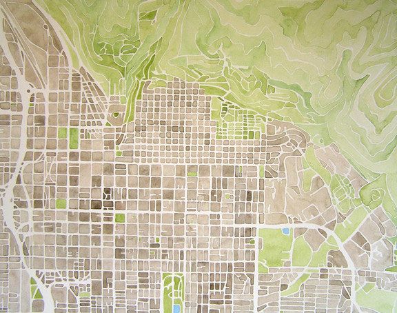 576x454 Salt Lake City Utah Watercolor City Map 11x14 With Mat - Watercolor City Map