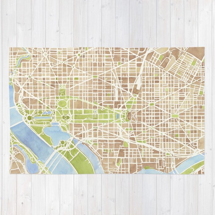 700x700 Washington Dc Watercolor City Map Rug By Aemcdraw Society6 - Watercolor City Map